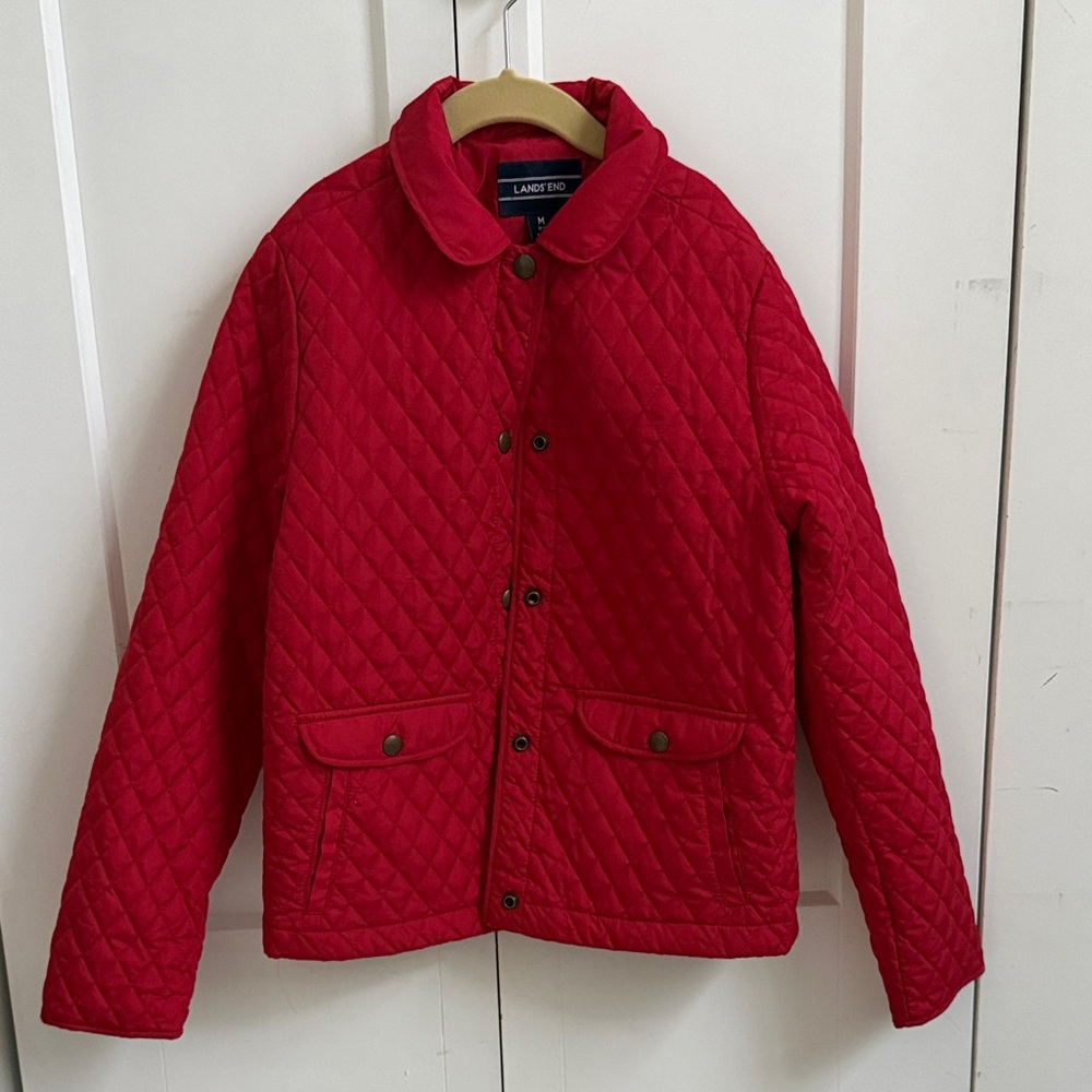 Lands' End Kids Cherry Red Quilted Puffer Jacket